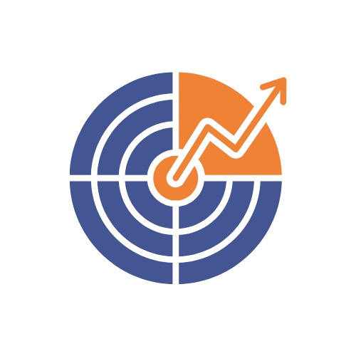 Das Bild zeigt ein stilisiertes Zielscheiben-Diagramm mit konzentrischen Kreisen in Blau und einem orangefarbenen Segment im oberen rechten Bereich. Durch die Mitte der Zielscheibe verläuft ein Pfeil, der aufsteigt und einen positiven Trend darstellt. Das Diagramm symbolisiert Verzerrung in eine bestimmte Richtung.
