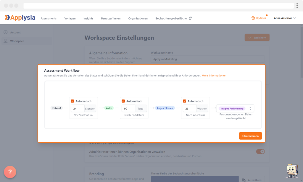 Assessment-Workflow hinterlegen